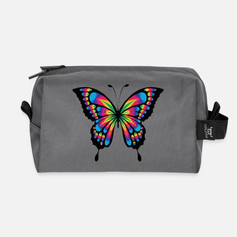 Multicolor psychedelic butterfly - Recycled Toiletry Zip Bag - anthracite