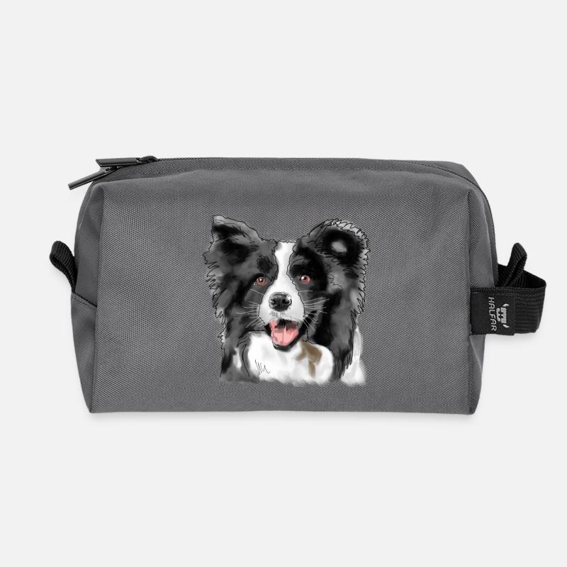 Border Collie - Recycled Toiletry Zip Bag - anthracite