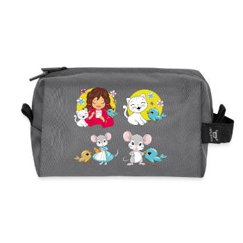 Cute_birdie_and_her_friends - Recycled Toiletry Zip Bag - anthracite - Front