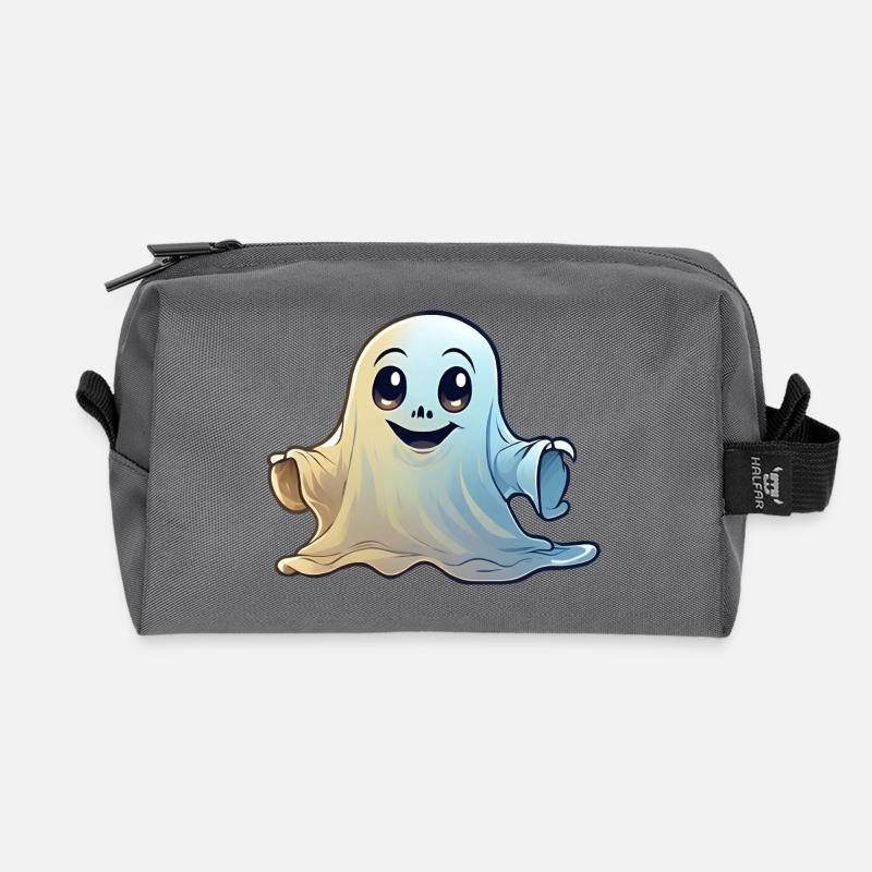 Friendly Ghost Cartoon - Recycled Toiletry Zip Bag - anthracite