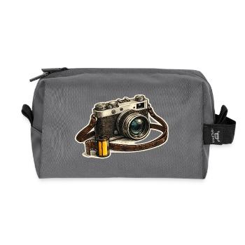 Vintage camera with film roll - Recycled Toiletry Zip Bag - anthracite - Front