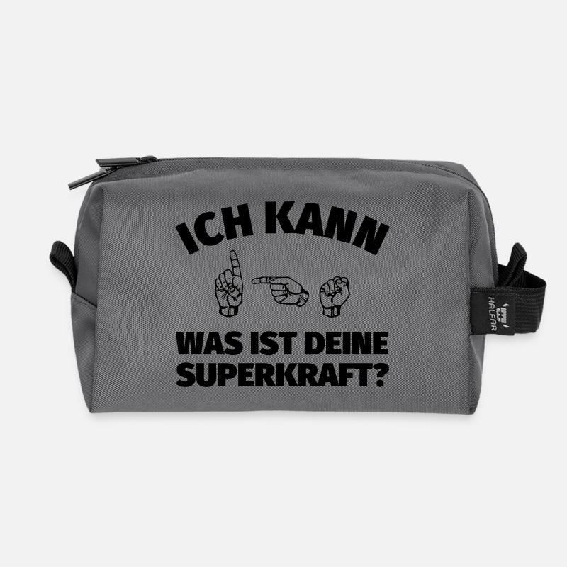 Ich kann Gebärdensprache. Was ist deine Superkraft - Recycelte Kulturtasche - Anthrazit