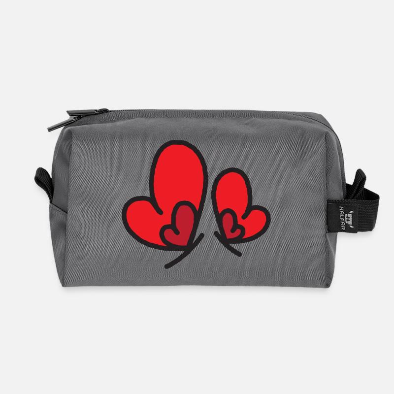 Two Red Hearts Outline - Recycled Toiletry Zip Bag - anthracite