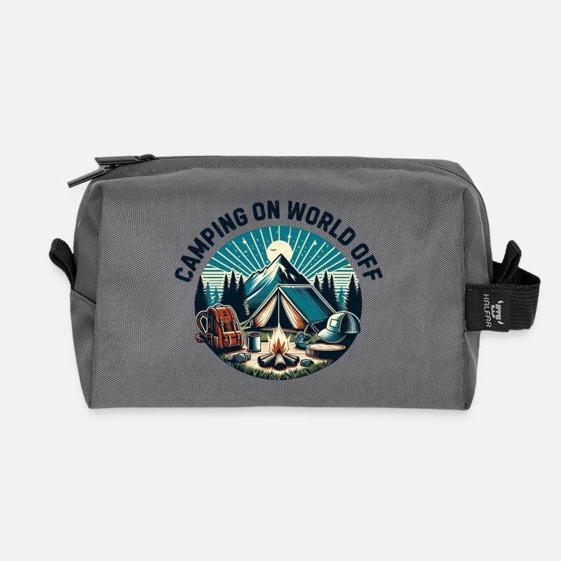 Camping on world off - Recycled Toiletry Zip Bag - anthracite
