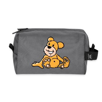 Cheerful cartoon bear sitting - Recycled Toiletry Zip Bag - anthracite - Front