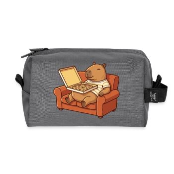 Capybara Sofa Pizza gemütliches Tierdesign - Recycelte Kulturtasche - Anthrazit - Vorne