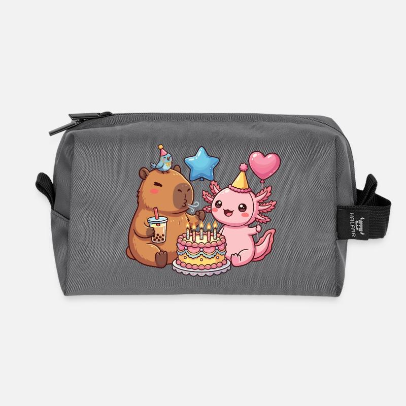 Capybara Axolotl Vogel Geburtstagsparty - Recycelte Kulturtasche - Anthrazit