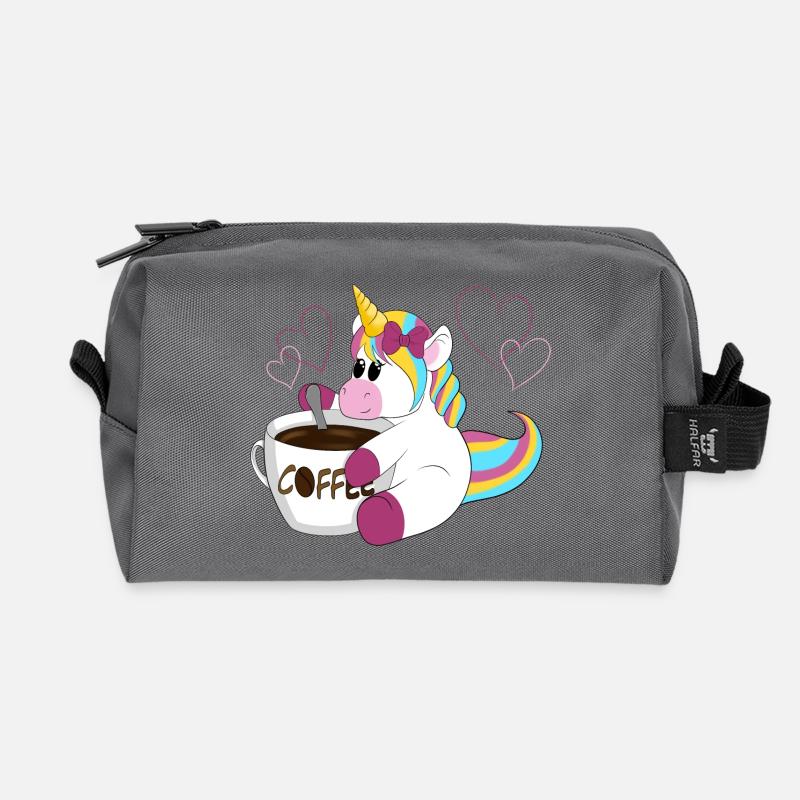 Regenbogen Einhorn Kaffeezauber - Recycelte Kulturtasche - Anthrazit