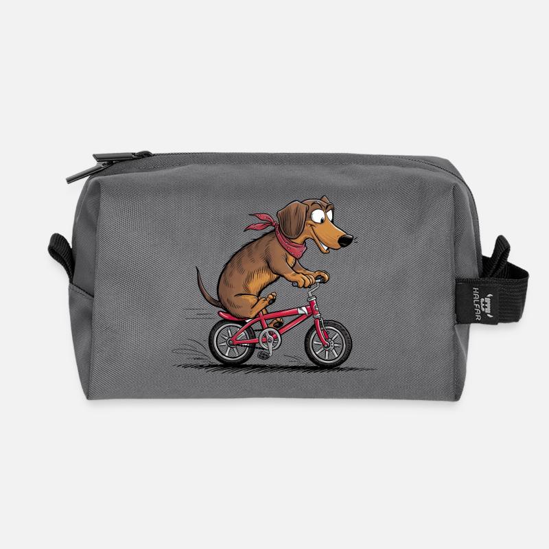Dachshund with bicycle - Recycled Toiletry Zip Bag - anthracite