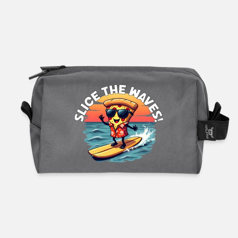 Slice the Waves - Surfing Pizza Cartoon Sommer - Recycelte Kulturtasche - Anthrazit