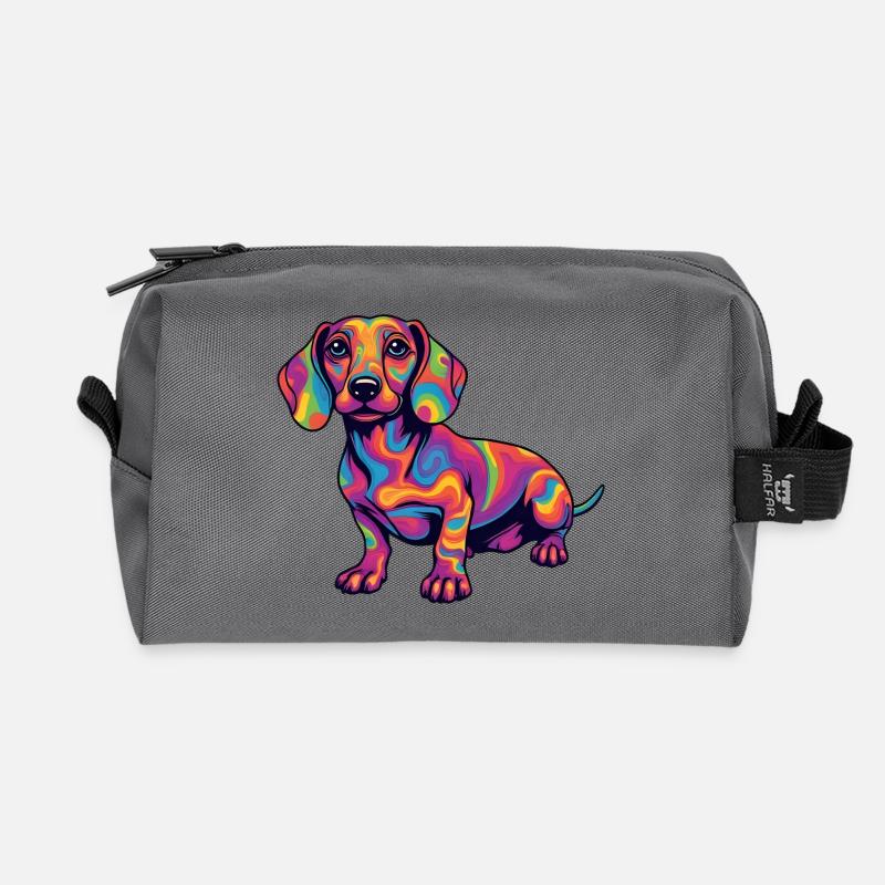 Psychedelischer Dackel Farbexplosion Pop Art  - Recycelte Kulturtasche - Anthrazit