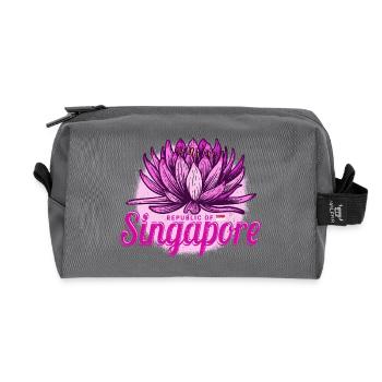 Souvenir rétro Lotus vintage de vacances de l’île de Singapour - Trousse de toilette en tissu recyclé - anthracite - Devant