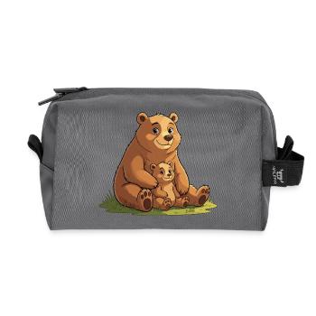 Gentle mother bear with cub - Recycled Toiletry Zip Bag - anthracite - Front