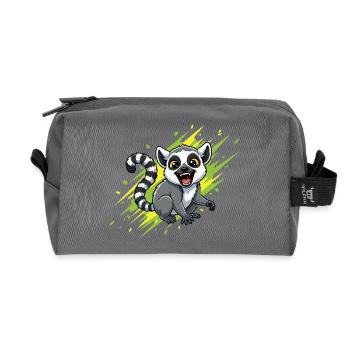 Fröhlicher Lemur mit Strahlenhintergrund - Recycelte Kulturtasche - Anthrazit - Vorne