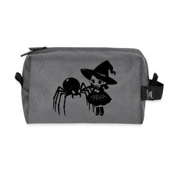 Cute Witch with Spider Halloween Motif - Recycled Toiletry Zip Bag - anthracite - Front