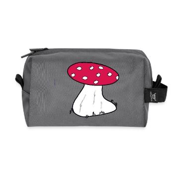Red Toadstool Cartoon Pattern - Recycled Toiletry Zip Bag - anthracite - Front