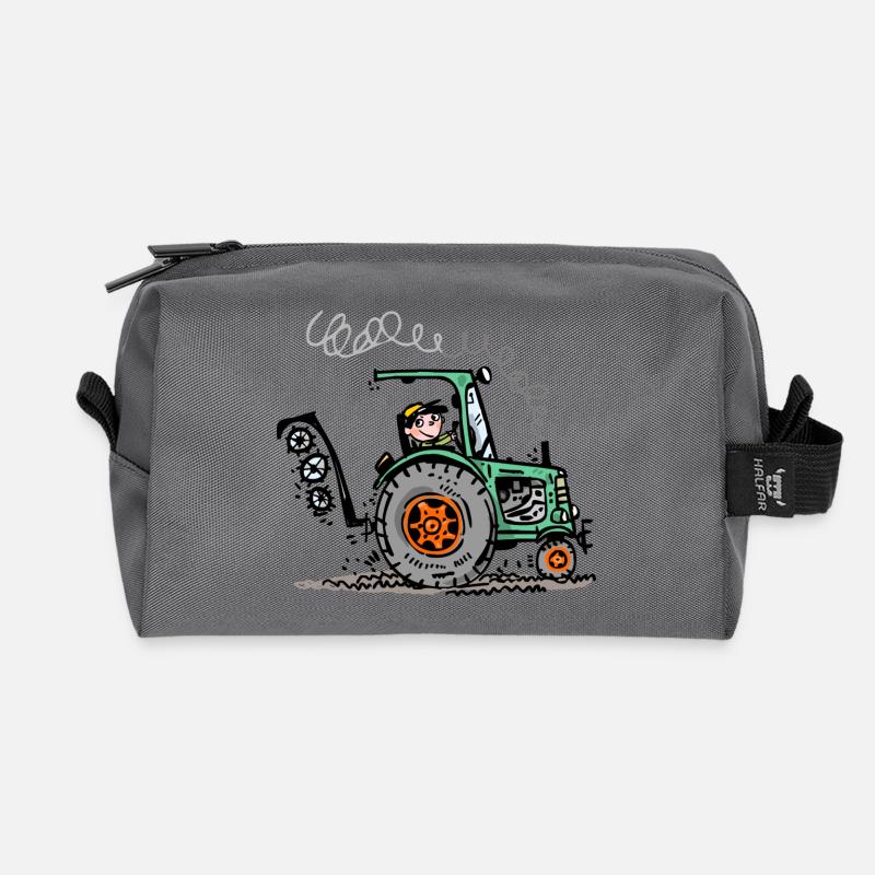 Grüner Traktor Cartoon - Recycelte Kulturtasche - Anthrazit