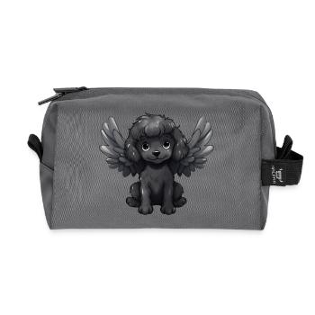 Dog poodle black fur angel wings cute comic - Recycled Toiletry Zip Bag - anthracite - Front