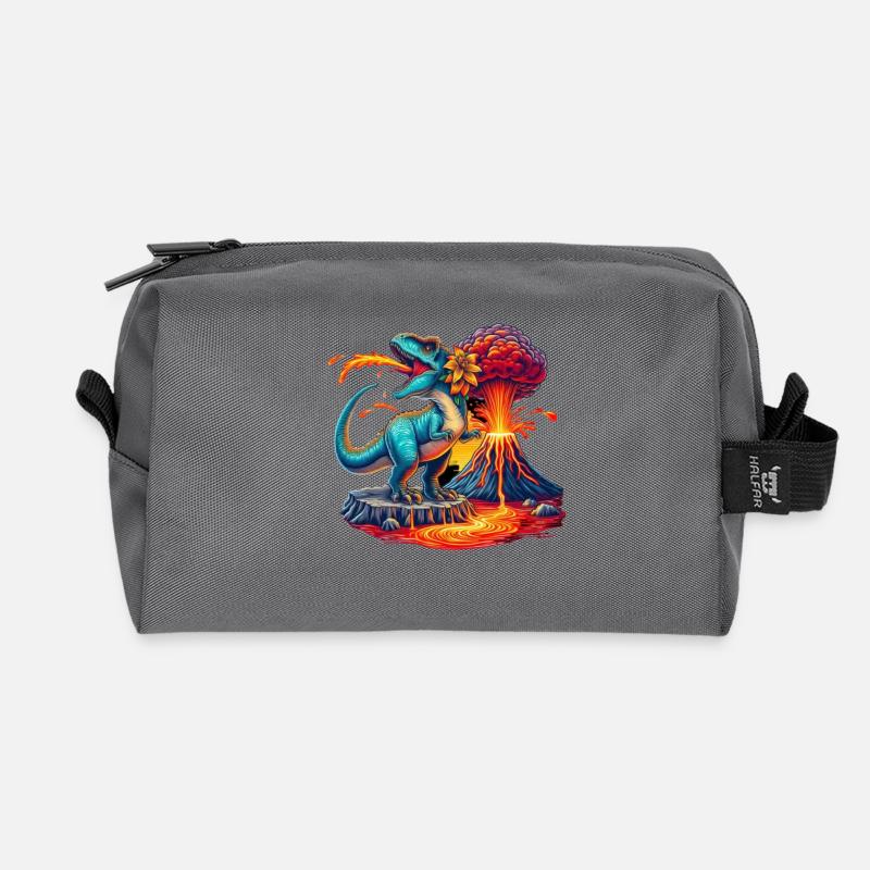 Dino Vulkaneruption mit Blume - Recycelte Kulturtasche - Anthrazit