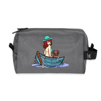 Holiday Ready for Holiday Dog Boat Holiday Leisure Dogs - Recycled Toiletry Zip Bag - anthracite - Front