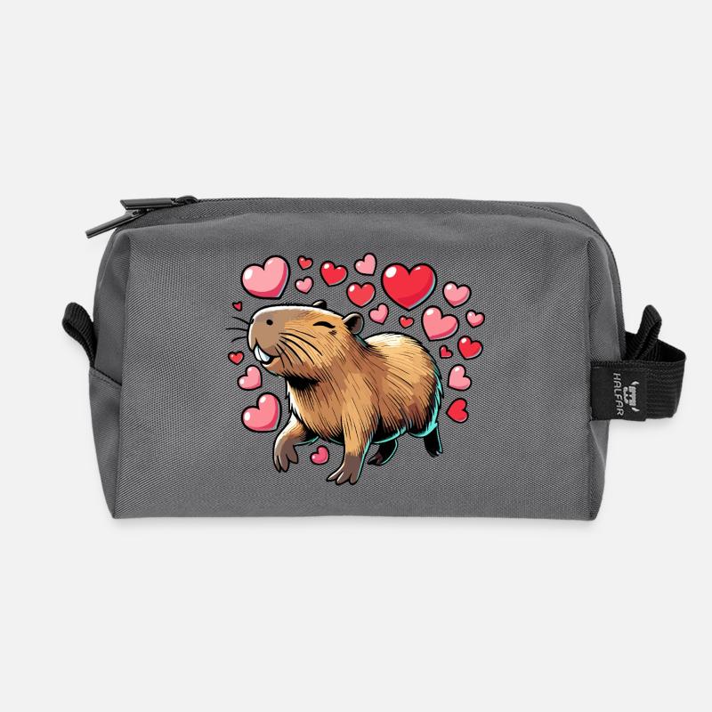 Capybara Liebe – Süßes und Charmantes Design - Recycelte Kulturtasche - Anthrazit