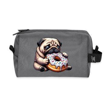 Carlin mignon avec beignet dessin animé Snacking drôle - Trousse de toilette en tissu recyclé - anthracite - Devant