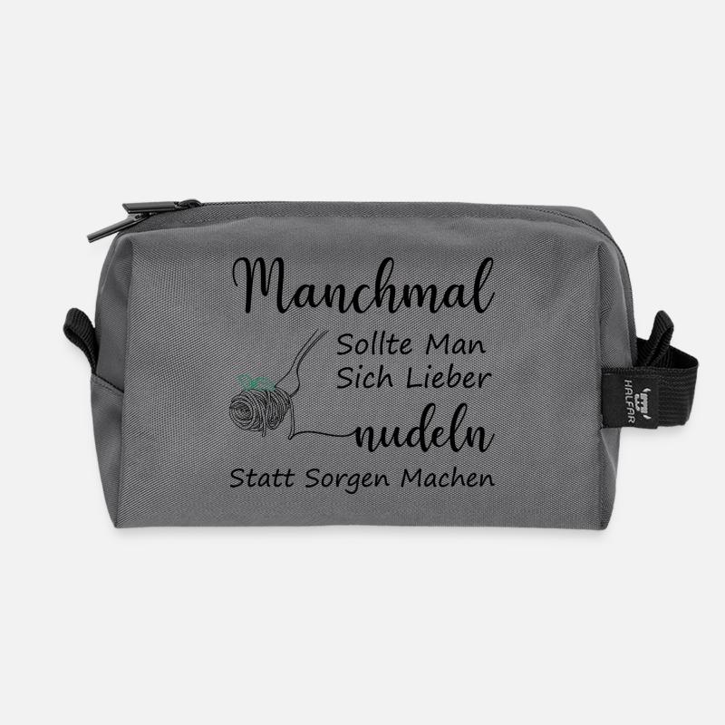 Nudeln Statt Sorgen, Essen Humor Spruch, Geschenk - Recycelte Kulturtasche - Anthrazit