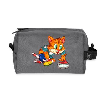 Cat Curling / Curling Player Cat - Recycled Toiletry Zip Bag - anthracite - Front