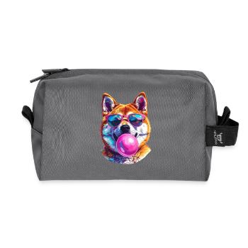 Akita Inu mit Bubblegum-Sonnenbrille - Recycelte Kulturtasche - Anthrazit - Vorne