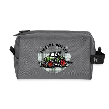 Farm Life – Green and Red Tractor Vintage Style - Recycled Toiletry Zip Bag - anthracite - Front