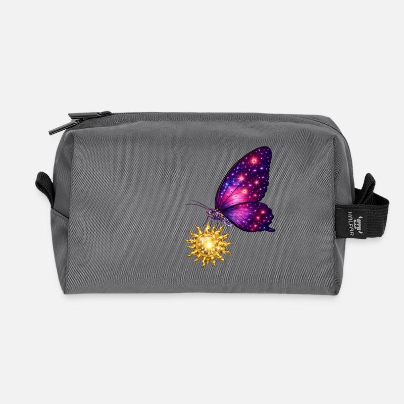 Soleil doré et papillon de l’espace. - Trousse de toilette en tissu recyclé - anthracite