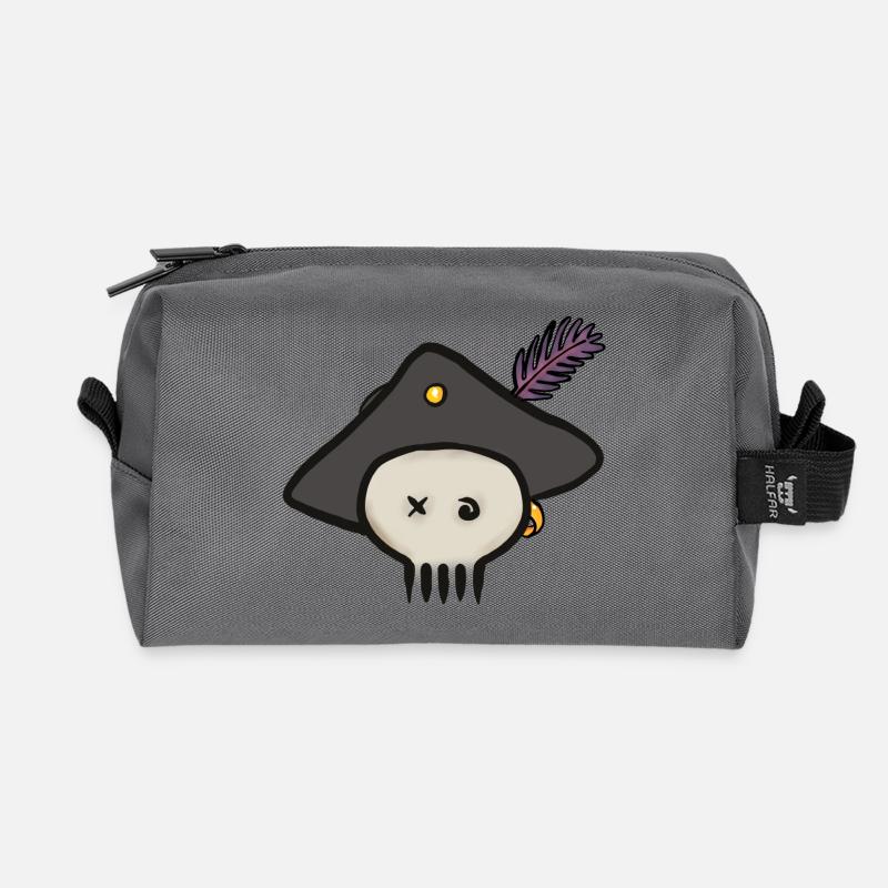 Pirate skull with feathered hat - Recycled Toiletry Zip Bag - anthracite