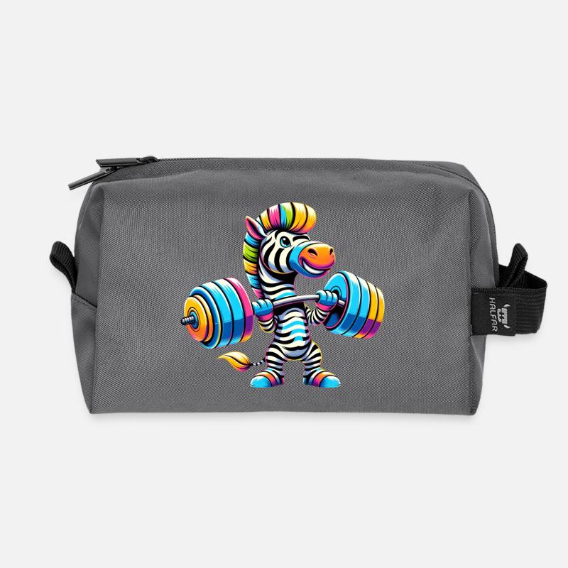 Buntes Zebra mit Hantel Langhantel - Recycelte Kulturtasche - Anthrazit