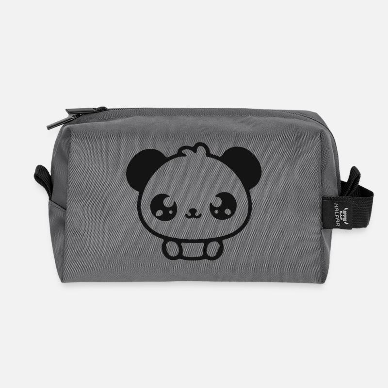 Cuddly Panda Head Illustration - Recycled Toiletry Zip Bag - anthracite