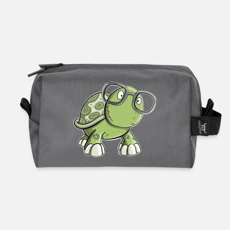 Schildkröte mit Brille - Recycelte Kulturtasche - Anthrazit