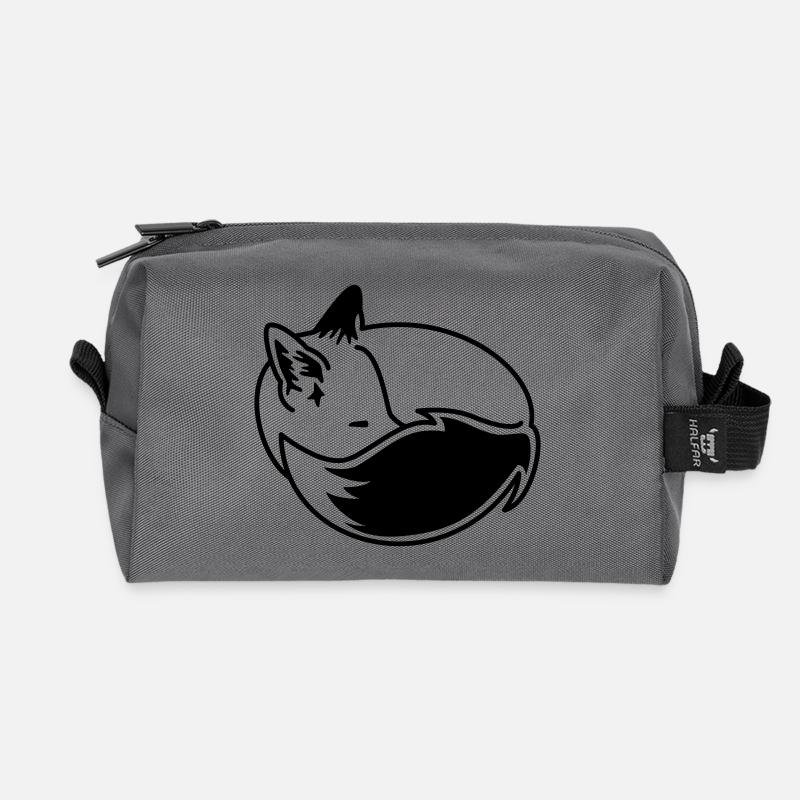 Fox Snuggled Up – Kawaii Fox Cartoon Design - Recycled Toiletry Zip Bag - anthracite