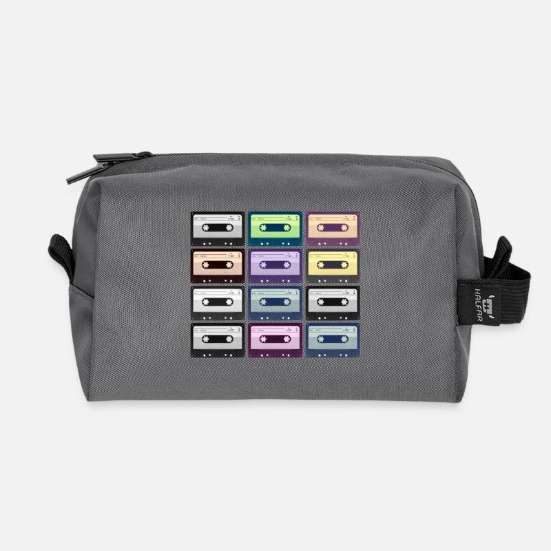 Retro Colored Cassettes - Recycled Toiletry Zip Bag - anthracite