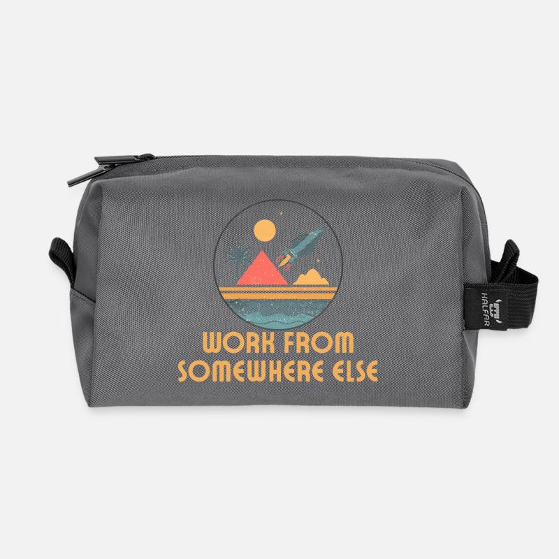 Working from anywhere – retro journey - Recycled Toiletry Zip Bag - anthracite