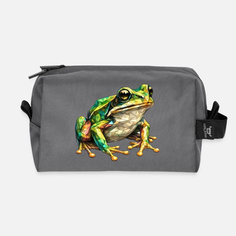 Geometric Frog Mosaic - Recycled Toiletry Zip Bag - anthracite