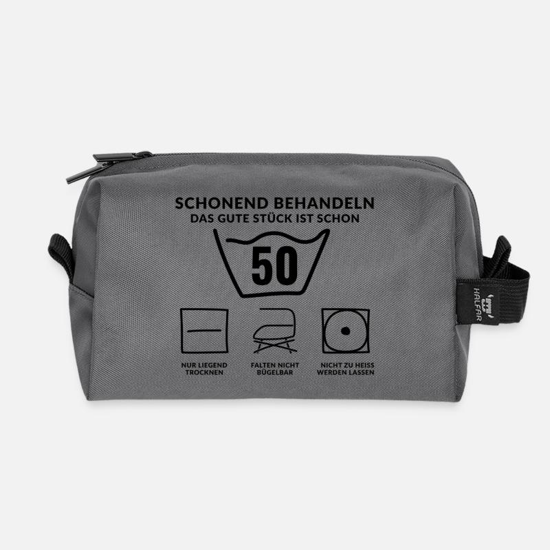 50. Geburtstag Waschsymbol lustig - Recycelte Kulturtasche - Anthrazit