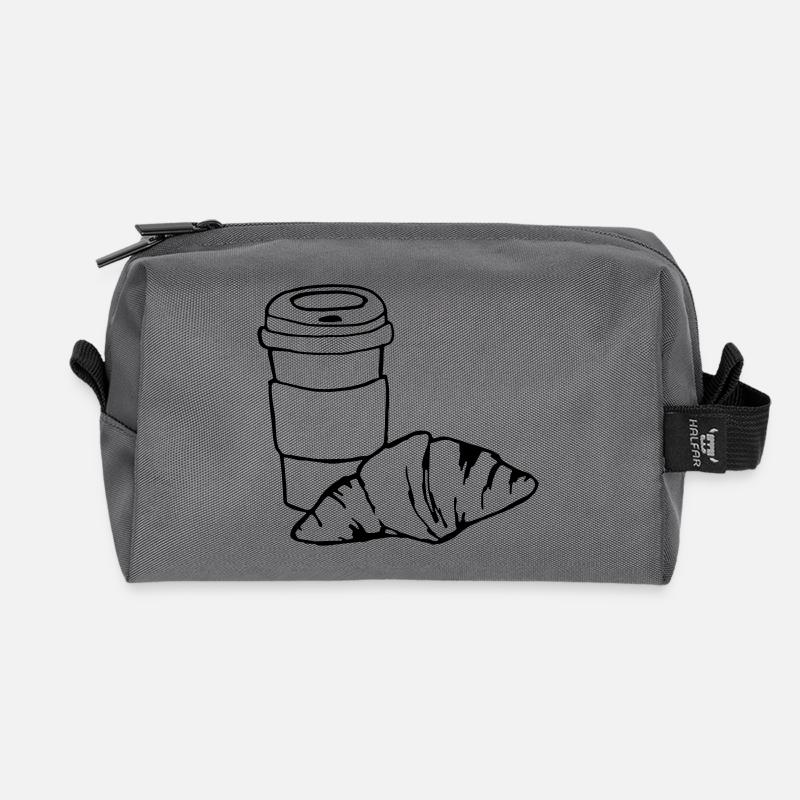 Croissant Coffee Breakfast Gift Idea - Recycled Toiletry Zip Bag - anthracite