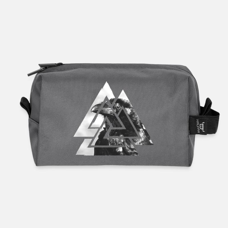 Valknut, Symbol von Odin - Mit schwarzem Raben - Recycelte Kulturtasche - Anthrazit