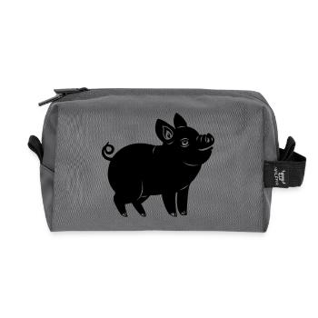 Schwein fröhliches Logo Schattenbild - Recycelte Kulturtasche - Anthrazit - Vorne