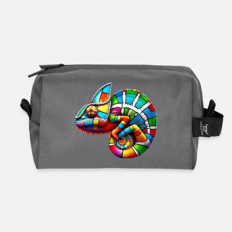 Chamäleon Mondrian - Recycelte Kulturtasche - Anthrazit