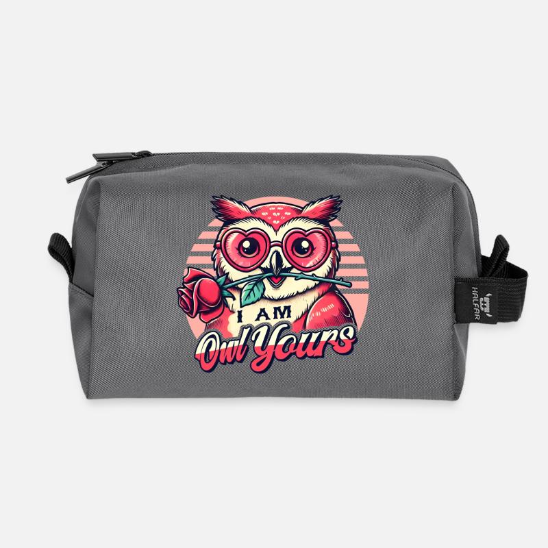 Verliebte Retro-Eule - Süßes Valentinstag Design - Recycelte Kulturtasche - Anthrazit