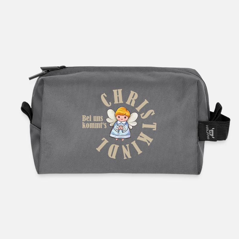 Bei uns kommts Christkind süßes Kreisdesign - Recycelte Kulturtasche - Anthrazit
