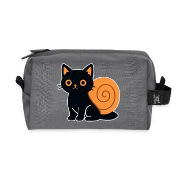 Cat silhouette in orange - Recycled Toiletry Zip Bag - anthracite - Front