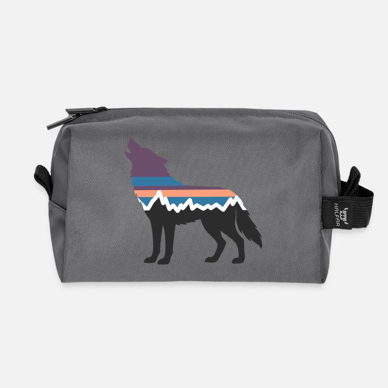 Wolf Hund Berg Landschaft Wald Wandern Silhouette - Recycelte Kulturtasche - Anthrazit
