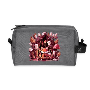 Fox in the mushroom forest fire - Recycled Toiletry Zip Bag - anthracite - Front