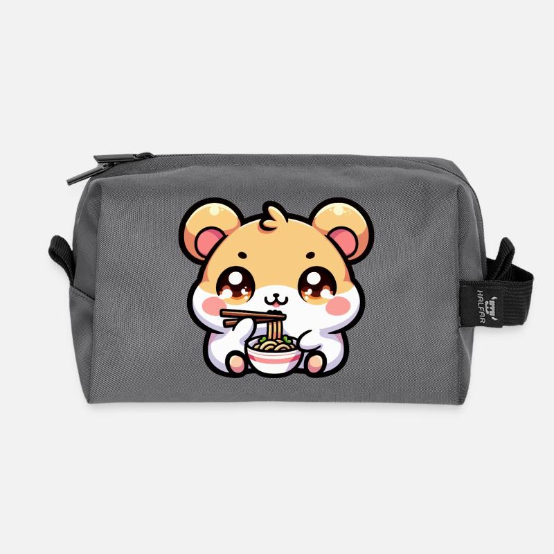 Kawaii Hamster isst Ramen - Recycelte Kulturtasche - Anthrazit